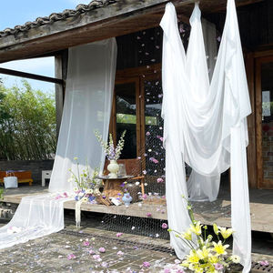 Sfondo bianco matrimonio tessuto decorazione della tenda foresta Chiffon tessuto disposizione sfondo tessuto tenda soffitto arco - Product Image 4