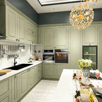 Armoires de cuisine vert clair style campagnard américain en gros, cuisine modulaire style Shaker vert crème