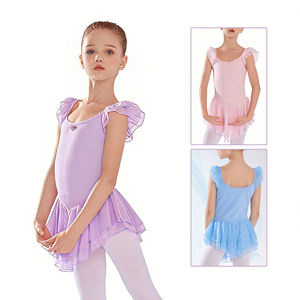 Maillot de Ballet para Niñas con Falda y Mangas con Volantes, Vestido de Danza para Niñas, Ropa de Ballet Infantil para Actuaciones en Escenario - Product Image 1