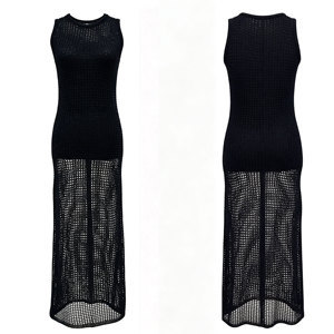 <span class=keywords><strong>Vestido</strong></span> maxi de <span class=keywords><strong>punto</strong></span> calado sin mangas para mujer, <span class=keywords><strong>vestido</strong></span> largo de malla con cuello redondo, <span class=keywords><strong>vestido</strong></span> ajustado de encaje transparente - Product Image 4