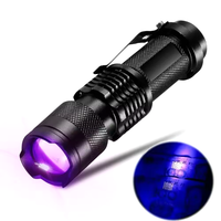 Lampe torche UV 365nm 395nm à lumière noire, zoomable, mini, portable, AA, étanche IP65, pour détecter les taches d'urine d'animaux et la contrefaçon