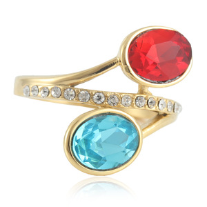 European Style Gold Tone Oval Cut Gemstone <b>Ring</b> With Red And Blue Stones Women's Fashion Jewelry 210138 - Product Image 1