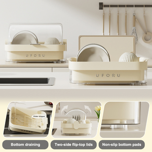 UFORU Escurridor De Platos Support De Rangement De Plaques En Plastique Avec Couvercle Plat pour Organisateur De Cuisine Égouttoir Séchoir - Product Image 3
