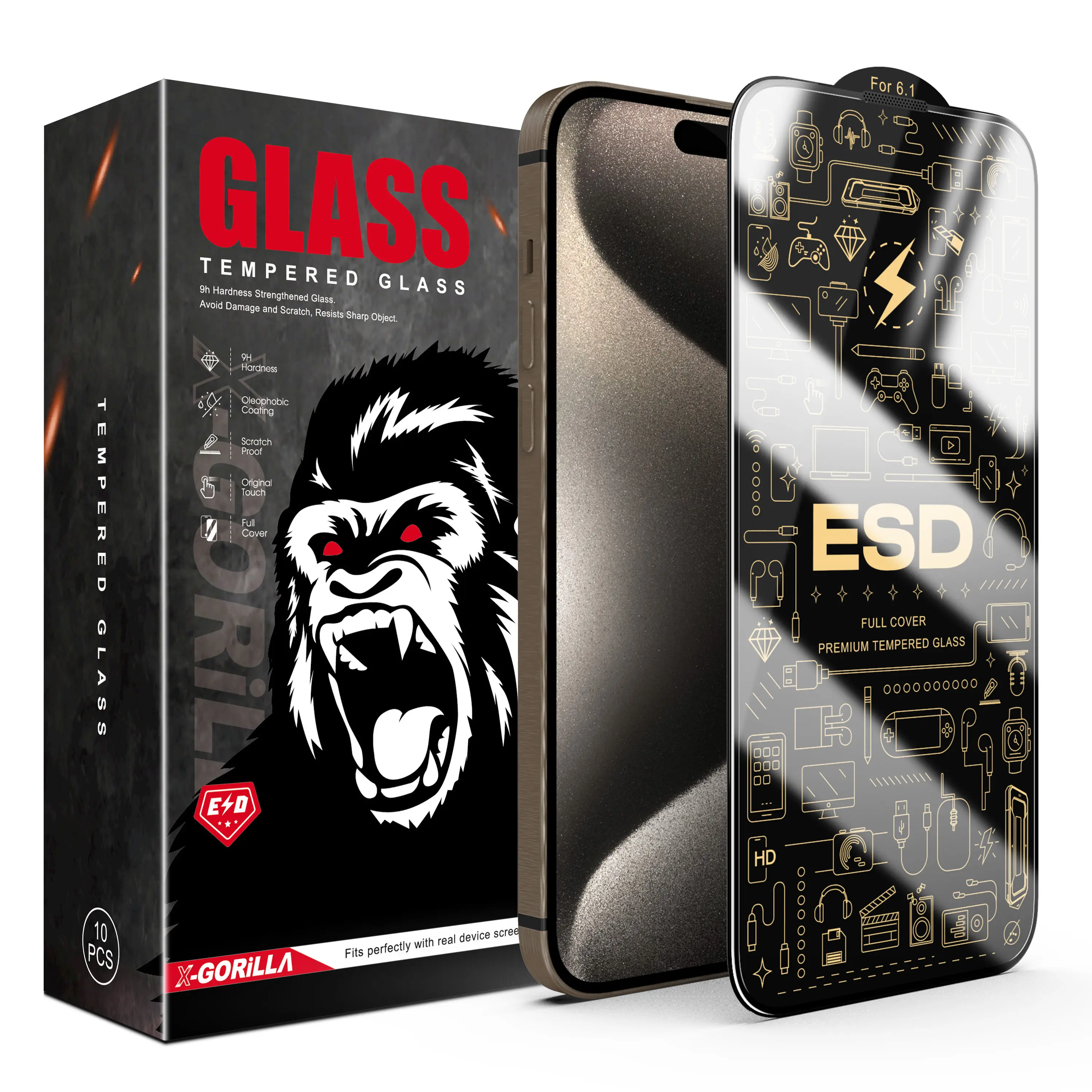 ESD pelindung layar kaca Tempered, untuk iphone 16 15 14 13 12 11 Pro Max Samsung S24 untuk infinix note 7 kaca pelindung