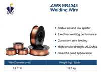Fil de soudage en alliage d'aluminium ER4043 à fusion stable, 0,8 mm, 1,2 mm, faible éclaboussure, tiges de soudage MIG TIG enrichies en silicium
