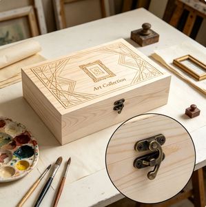 Boîte en bois gravée au design classique pour collection d'art |   1 pièce de rangement multifonction en bois vierge personnalisable avec logo pour dropshipping - Product Image 1