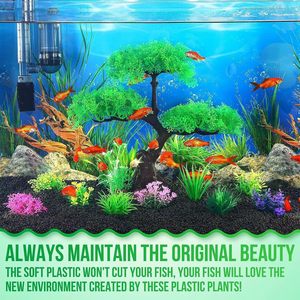 Décorations pour aquarium, plantes artificielles en plastique écologiques de haute qualité, grottes et roches, ensemble de 10 pièces avec des tailles petites et grandes - Product Image 6