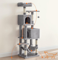 Arbre à chat moderne de 61 pouces en peluche à plusieurs niveaux Condo pour chat 5 poteaux à gratter 2 perchoirs 2 grottes Hamac Tour de chat d'intérieur pour bois