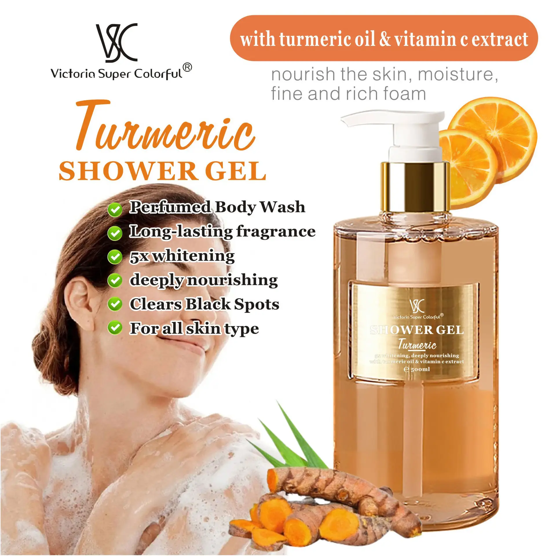 Venda quente de marca própria branqueadora de líquido natural orgânico de aminoácidos gel de banho corporal esfoliante SPA body wash perfumado