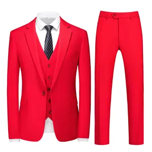 SD经典纯色男士西装背心长裤套装三件套正式夹克双缝松紧腰商务休闲套装