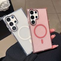 Coque de téléphone de luxe transparente à paillettes anti-chute magnétique pour Samsung S26 Ultra, iPhone 17, iPhone 16 Pro Max, S23, A56, A55