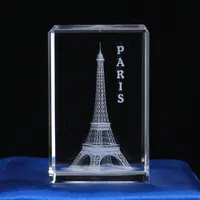 Yeni tasarım profesyonel özelleştirilmiş kristal hediyeler eyfel kulesi Paris ünlü bina 3d kazınmış kristal hediyeler