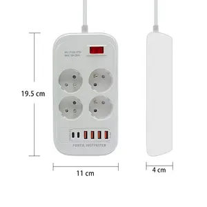 Newly Designed French Power Strip Overload Protection 4-way Outlets With USB A And USB C Charging Port Schuko Plug Power Socket