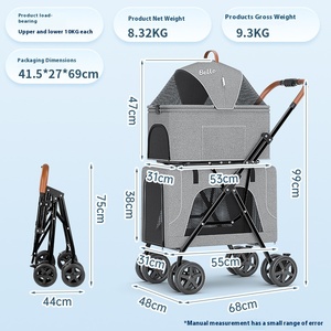 <span class=keywords><strong>Poussette</strong></span> Portable à <span class=keywords><strong>Double</strong></span> Pont pour Animaux de Compagnie Conception Pliante Amovible pour Petits Animaux pour Voyage en Plein Air avec Caractéristique de Séparation de Chien Chat - Product Image 2
