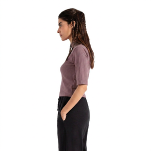 Women's Knitted Turtleneck Crop <b>Top</b> Three Quarter Sleeve Solid Minimalist Style All Seasons Wear Breathable OEM - Product Image 6