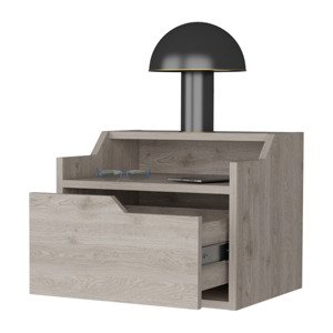 Floating Nightstand With <b>Drawer</b> And Dual Shelf Display <b>For</b> Bedroom <b>Storage</b> - Product Image 5