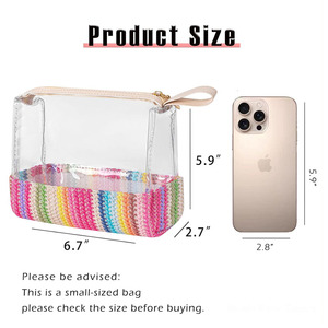 Bolso de mano transparente de PVC personalizado con diseño de rayas, estuche transparente de almacenamiento, bolsa de cosméticos portátil impermeable con cremallera para mujer - Product Image 3