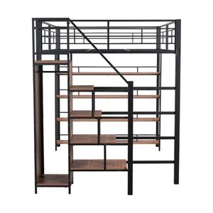<span class=keywords><strong>Lit</strong></span> <span class=keywords><strong>mezzanine</strong></span> moderne DNF pour enfants 140x200cm avec escalier, rangement sécurisé <span class=keywords><strong>et</strong></span> petites étagères de placard, noir - Product Image 6