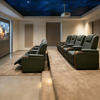 Canapé de cinéma modulaire en L pour salon, en cuir microfibre, design nordique, inclinable électriquement, garni d'éponge, idéal pour villa
