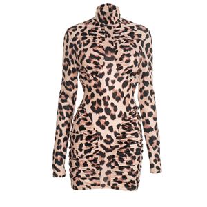 Viviblook ชุดเดรส Y25DS434สำหรับผู้หญิง, ชุดเดรสสั้นเปิดหลังพิมพ์ลายเสือดาวคอสูงเซ็กซี่ใหม่ฤดูใบไม้ร่วงฤดูหนาว - Product Image 6