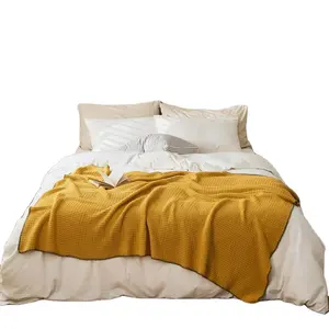Kış yumuşak % 100% pamuk için yüksek kalite sarı battaniye özel havlu 130*160cm büyük boy Waffle battaniye