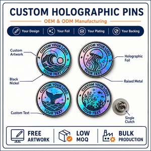 Ensemble d'épingles rondes personnalisées Aurora Ocean Holographic Black Nickel - Product Image 4