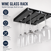Support à verres à vin noir mat antirouille à fixer sous l'armoire pour cuisine et bar, vente en gros OEM directement de l'usine