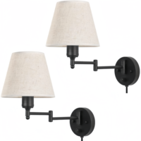 Applique murale LED transfrontalière de style américain avec bras articulé en fer et abat-jour en lin, lampe de lecture en tissu pour chambre à coucher, chevet, hôtel, bureau