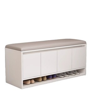 Taburete para Zapatos de Uso Doméstico, Diseñado con un Estilo Moderno y Minimalista. Consiste en un taburete con un pequeño gabinete integrado. - Product Image 1