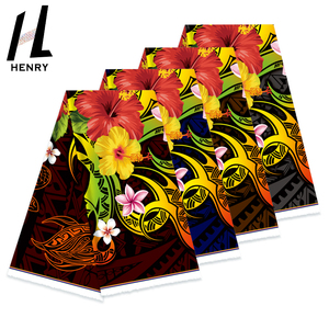 OEM/Impresión tribal de hibisco y Tortuga vibrante de tela polinesia de fondo negro al por mayor para vestido de resort, ropa de playa, camisa Aloha - Product Image 6