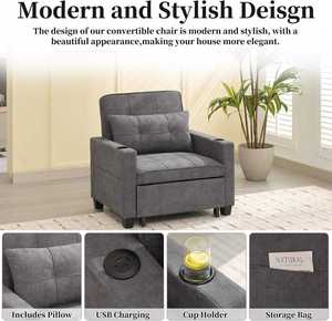 Sofá Cama Reclinable Convertible Moderno con 3 Puertos USB, Cuero PU, Patas de Madera Sólida, Resistente al Desgaste, para Sala de Estar y Dormitorio - Product Image 3