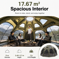 Tente de glamping gonflable quatre saisons, dôme panoramique de 5 m de diamètre, convient à 4 à 8 personnes, 3 portes, 5 fenêtres, protection UV50+, bâche de pluie incluse, montage rapide