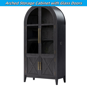 Arched <b>Storage</b> <b>Cabinet</b> with Glass Doors, Modern Display 3 Color Light, Case Human Body Sensor - Product Image 3