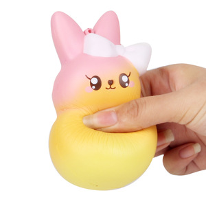 Pu Foam Rabbit <b>Squishy</b> Toy With Bow Slow Rising Stress Relief Animal Type Toy - Product Image 1