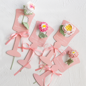 Handmade Crochet Mô Phỏng Tulip Bó Hoa Dệt Kim Hoa Mặt Dây Chuyền Và Bó Hoa Nhỏ Thẻ Giấy Cho Valentine Của Ngày Trang Trí - Product Image 1