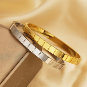 Wholesale Custom 18K Gold Plated Stainless Steel Unisex Engraved Geometric Trendy Fashion <b>Bangle</b> - Product Image 6
