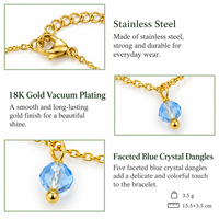 Bracelet en acier inoxydable pour femme avec perles en cristal, chaîne dorée avec pendentifs facettés bleus, oranges ou noirs, 15,5+3,5 cm