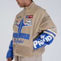 Blouson Bomber Unisexe en Similicuir PU Brodé 3D Personnalisable, Style Streetwear, Moto, Collège, École, Motard