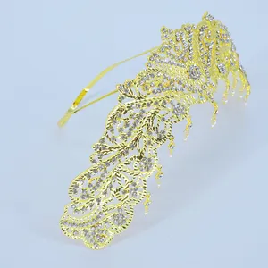 Perhiasan Kepala Ratu Perempuan Grosir Tiara Berlian Imitasi Rambut Balet Aksesori Besar Pernikahan Pengantin Bersinar Mahkota Emas Kristal