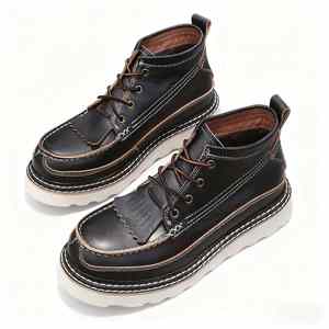 Nouvelles Bottes Décontractées pour Hommes 2026 - Bottes de Travail Tendance en Cuir Véritable Antidérapantes, Rehaussées, à Pompons, Doublées Polaire, Chaudes et Respirantes - Product Image 3
