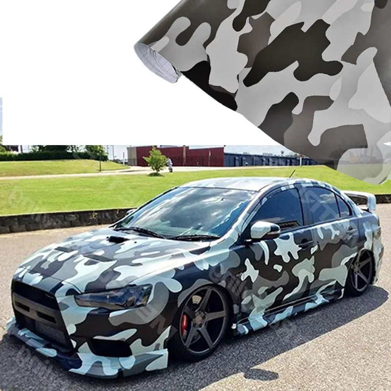 Commercio all'ingrosso 4.98 ft * 91ft Camouflage Vinyl Decal Truck Wrap Duck Camo Black Silver Arctic Car Covering Skin Foil