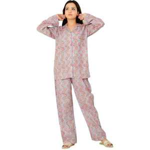 Ladies Floral Printed Cotton Night Suit Long Sleeve Woven Shirt and <b>Pants</b> Comfortable Soft Summer Pajama Set for Women - Product Image 1