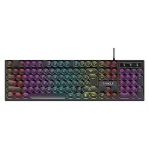 TWOLF T80 104 teclas USB teclado redondo Arco Iris retroiluminación impermeable juego características Color iluminación en inglés - Product Image 2