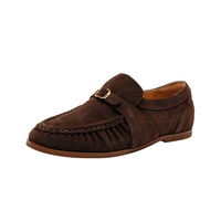 Chaussures plates en daim plissé à boucle métallique pour femme - Chaussures de mariage et de cérémonie à bout fermé, à enfiler, en cuir, confortables et légères