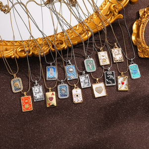 قلادة التاروت العتيقة ، قلادة على شكل قطرة نجمة من الفولاذ المقاوم للصدأ ، سلسلة فيجارو مطلية بالذهب للنساء ، ذكرى الأطفال - Product Image 2