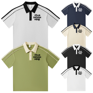DOVEARK 240G Heavy-Weight Drop-Shoulder 2 Buttons Stripes S-3XL 65%Cotton 35%Polyester Contrast Color Unisex Mens Polo Shirt