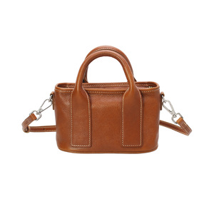 Genuine Leather Mini Handbag Horizontal Square Crossbody <b>Bag</b> With Zipper Closure Brown Cowhide Women's Everyday Tote <b>Bag</b> - Product Image 5