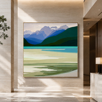Peinture à l'huile semi-abstraite lac glacial, pics enneigés, eau turquoise, champ de couleur, montagne minimaliste, art mural sur toile
