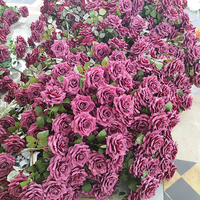 Decoratieve objecten, enkelvoudige rode fluwelen rozen, kunstmatige lila bloemen, bulk voor bruiloft, bloemstukken, feestdecoratie