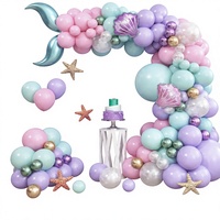 Décoration de fête d'anniversaire sur le thème de la mer, ballons rose et violet macaron avec queue de sirène, coquille, guirlande de ballons sirène, kit d'arche de ballons